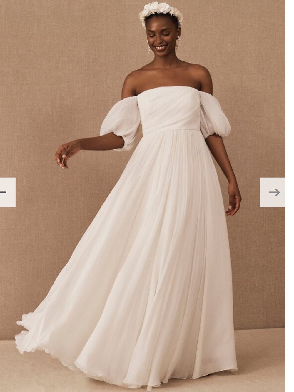 SACHIN & BABI BHLDN DARCY Wedding Gown Ivory Puff Sleeves Chiffon - SIZE 14